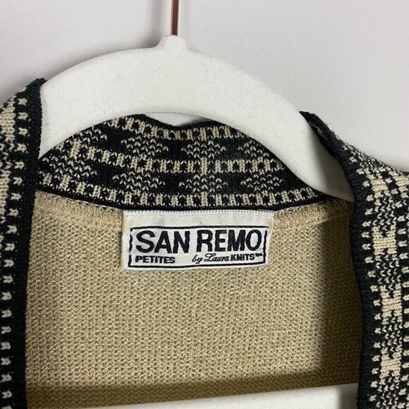 Vintage San Remo Open Front Cardigan Sweater Beige Aztec - Picture 2 of 7